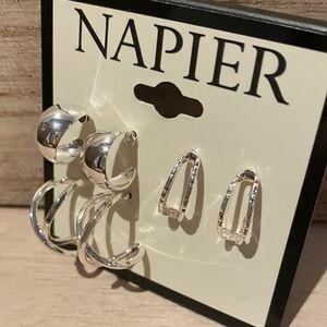 NWT Napier Shiny Silver Earring Trio Stocking Stuffer